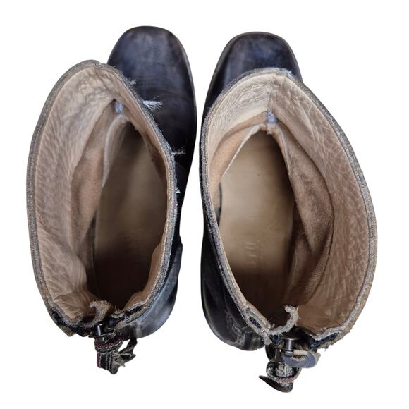 Bed Stu Black Binary Rear Zip Bench Made Distressed Leather Ankle Boots Size 9 - Picture 4 of 6